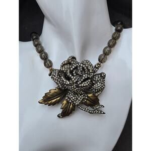 Vintage Heidi Daus Rose Elegance Black Diamond Rhinestone Statement Necklace